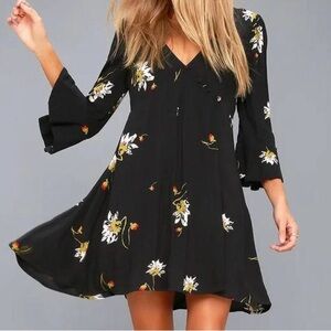 Free People Black and White Ruffled Wrap Dress